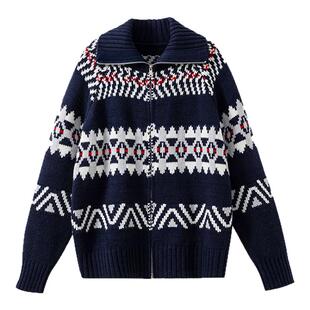 【温暖叙事】费尔岛提花 纳瓦霍几何图案高领针织开衫毛衣外套女