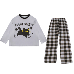 一米四五小个子睡衣女春秋莫代尔圆领xs小码格子家居服150矮个子