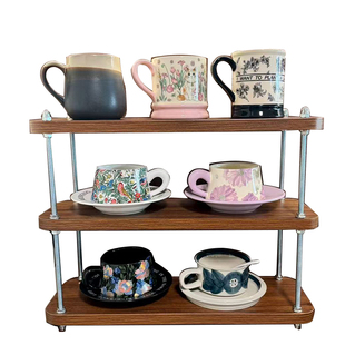 中古可调节实木咖啡杯马克杯置物架餐边柜吧台咖啡角器具展示杯架