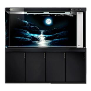 鱼缸背景画高清定制龙鱼蝴蝶鲤背景纸星空月星星亮月光贴画黑色图