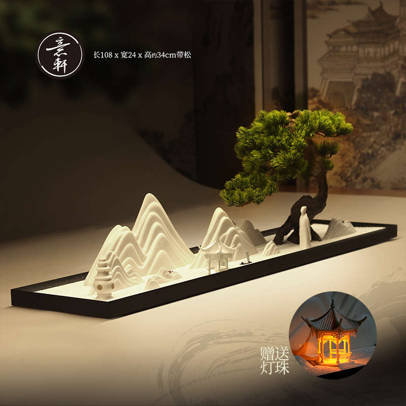 意轩枯山水摆件陶瓷假山微景观书房客厅千里江山新中式茶室壁龛