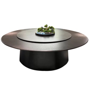 新中式酒店餐桌电动岩板转盘大圆桌椅15人20饭店包厢会所2米圆桌