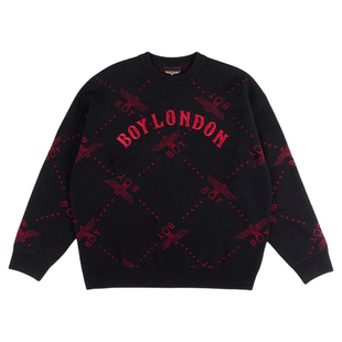 BOYLONDON春季提花潮牌毛衣黑色男女款圆领套头毛衫针织衫N60908