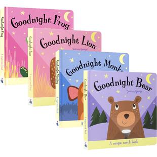 【自营】Magic Torch Book Goodnight Bear Lion Frog Monkey 晚安小熊狮子魔法手电筒儿童英语绘本 亲子互动启蒙透视英文原版进口