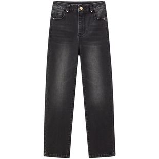 太平鸟高腰九分烟管牛仔裤秋冬款温暖丹宁小直筒法棍牛仔裤*