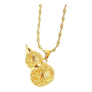 香港正品男女纯真沙金不掉色仿黄金9999真金葫芦吊坠项链饰品小众