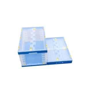 透明色折叠箱600 运输水果倒周转箱叠生鲜框盖子带拆 340塑胶内式