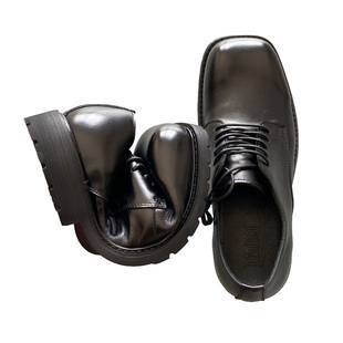 33888柔软轻盈!软底不累脚厚底方头皮鞋 英伦风头层小牛皮皮鞋男