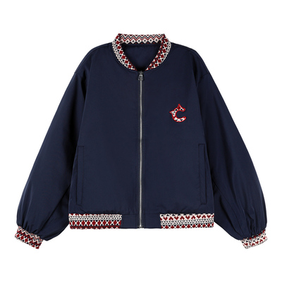 新款棉服女复古民族风提花拼接