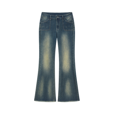 做旧复古低腰牛仔裤女微喇叭裤