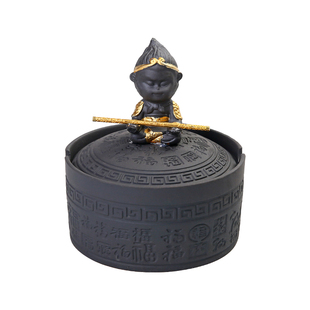 百福紫砂烟灰缸带盖防飞灰高档陶瓷烟灰缸烟盅烟灰盒中式家用办公