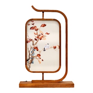 湘绣摆件双面绣手工刺绣创意特色家居礼物蜀苏绣礼品LED花梨木灯