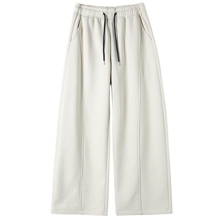 杏白色加绒阔腿弯刀裤女秋冬新款高腰显瘦休闲运动卫裤窄版香蕉裤