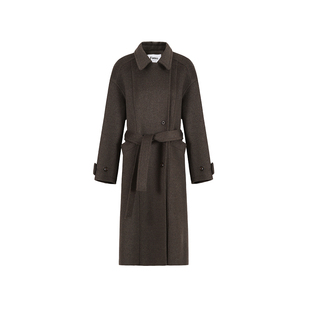 范洛Fano 质感row风杂色40绵羊毛混纺宽门襟设计厚实保暖呢大衣女