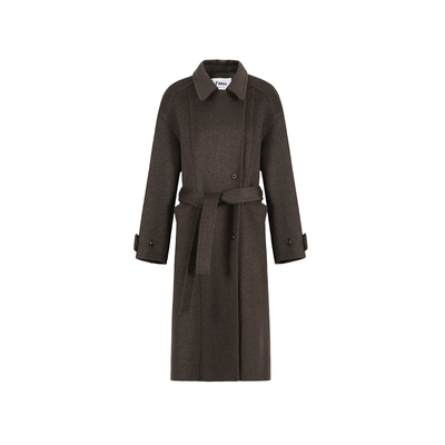 范洛Fano 质感row风杂色40绵羊毛混纺宽门襟设计厚实保暖呢大衣女