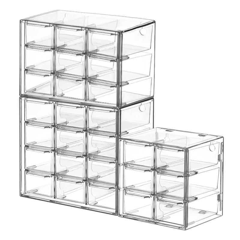 迷你抽屉柜全透明9宫格抽屉盒手工分类收纳盒桌角首饰整理架.4266