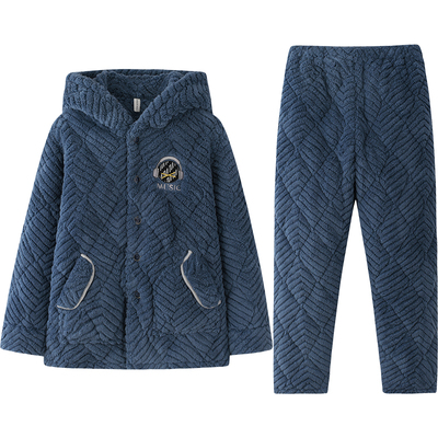 珊瑚绒夹棉男保暖连帽多俏美