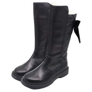 little winkaa女童蝴蝶结高筒靴子冬季儿童鞋子秋冬秀场皮靴冬天