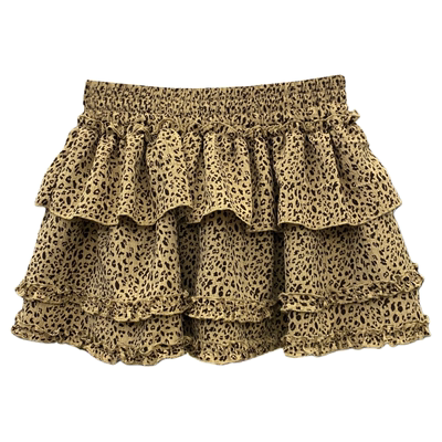 豹纹A字蓬蓬短裙吊带T恤套装女潮