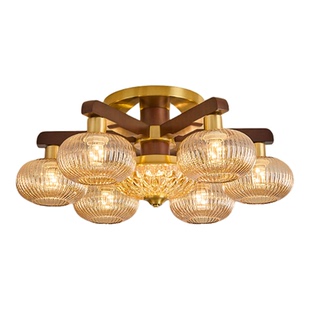 法式中古风全铜客厅吸顶灯胡桃木色吸顶宋式美学餐厅卧室护眼吊灯