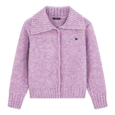 i.t GROUNDZERO韩系2025秋冬翻领紫色外套长袖毛衣针织开衫女