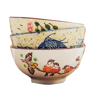 饭碗家用陶瓷米饭碗复古5寸吃饭碗个人专用釉下彩大面碗加厚汤碗