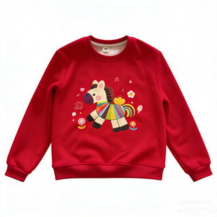 儿童元旦演出服红色新年加绒卫衣幼儿园小学生啦啦队合唱表演服装
