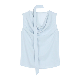 Maven Lin 气场知识分子|优雅荡领小衫背心女飘带修身无袖衬衫