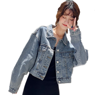 气质短款牛仔外套女生春秋大码韩版宽松小个子百搭夹克开衫上衣潮