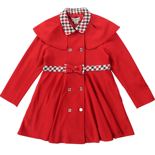 IVY HOUSE常春藤儿童装女童秋款 双排扣大衣中长款风衣外套新年装