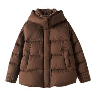 美拉德咖棕焦糖色系茧型羽绒服女2025冬季新款小个子外套廓形上衣