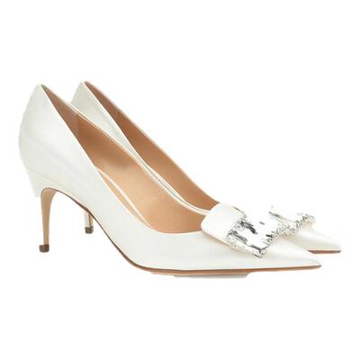 【经典款】Sergio Rossi/SR女鞋SR1BRIDAL系列钻扣细高跟鞋婚鞋FP