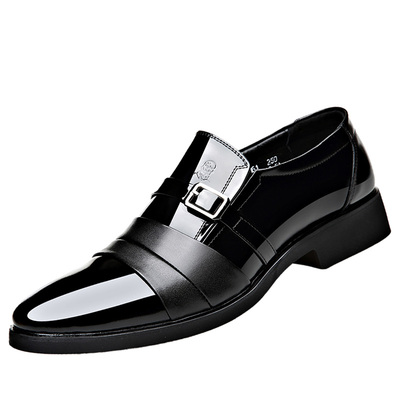 老人头透气防滑三接头亮皮婚鞋