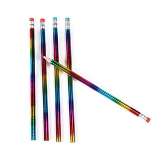 彩虹铅笔闪粉五彩橡皮头小学生专用一年级二年级不用削2b铅笔文具用品儿童写字hb幼儿园用画画素描