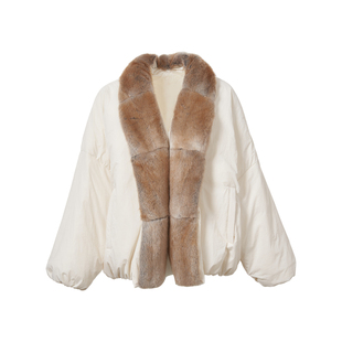 青根貂皮草可拆卸毛领鹅绒羽绒服女冬短款2025新款保暖加厚外套