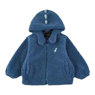 幼悠冬季儿童可爱立体背鳍毛毛衣加绒外套男童侧插口袋连帽上衣潮