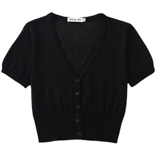 短袖针织衫开衫女夏季超短款新款修身薄款天丝高腰小外搭防晒披肩