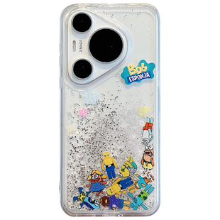 适用华为pura80pro+手机壳可爱卡通流动比奇堡居民Pura70pro链条挂绳p807060pro流沙壳mate70pro全包防摔女款