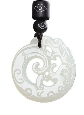 天然新疆青白玉龙形招财吊坠项链