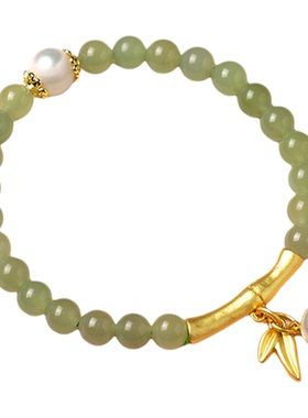 天然和田碧玉晴水玉菠菜绿6毫米单圈双全女士手链手串闺蜜礼物