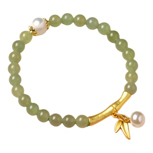 天然和田碧玉晴水玉A货菠菜绿6毫米单圈双全女士手链手串闺蜜礼物