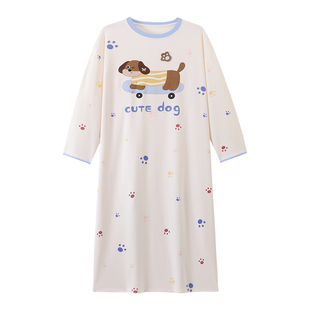 腊肠狗女童睡裙2026春秋纯棉长袖中大童女孩长款居家服公主风睡衣