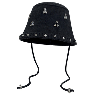 韩版ins风灰色水钻绑带渔夫帽那边秋冬出游盆帽显脸小百搭时尚潮