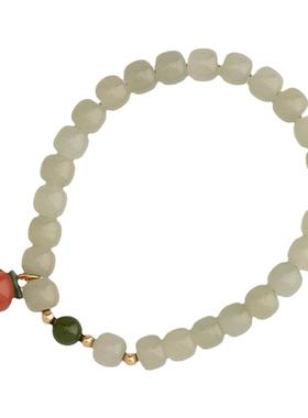 和田玉青白玉手链搭配小桃子