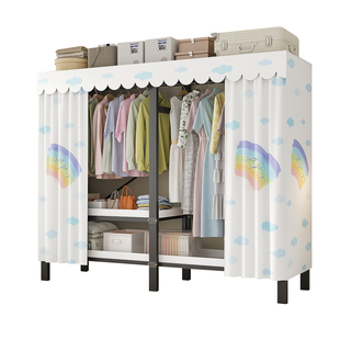 免安装一体式简易衣柜出租房用免安装新款大容量加厚加粗钢制衣柜