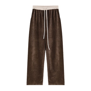 大于诗集 撞色绑带灯芯绒宽松直筒休闲裤女设计感小众阔腿裤秋冬