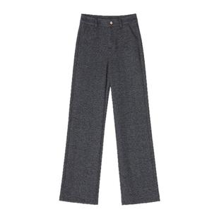 专柜同款9787高端软毛呢加绒直筒裤女冬季新款高腰加厚百搭西装裤