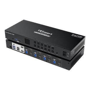 TESmart碲视四进二出KVM切换器四台电脑共享键鼠双屏显示器4K@60HZ高清共享USB3.0拓展坞带EDID模拟器