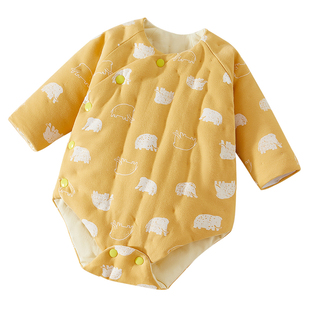 婴儿纯棉花手工包屁衣新生儿幼儿加厚连体睡衣宝宝长袖三角哈衣冬