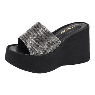 星期六坡跟厚底拖鞋女夏季外穿新款时尚休闲松糕露趾增高休闲凉拖